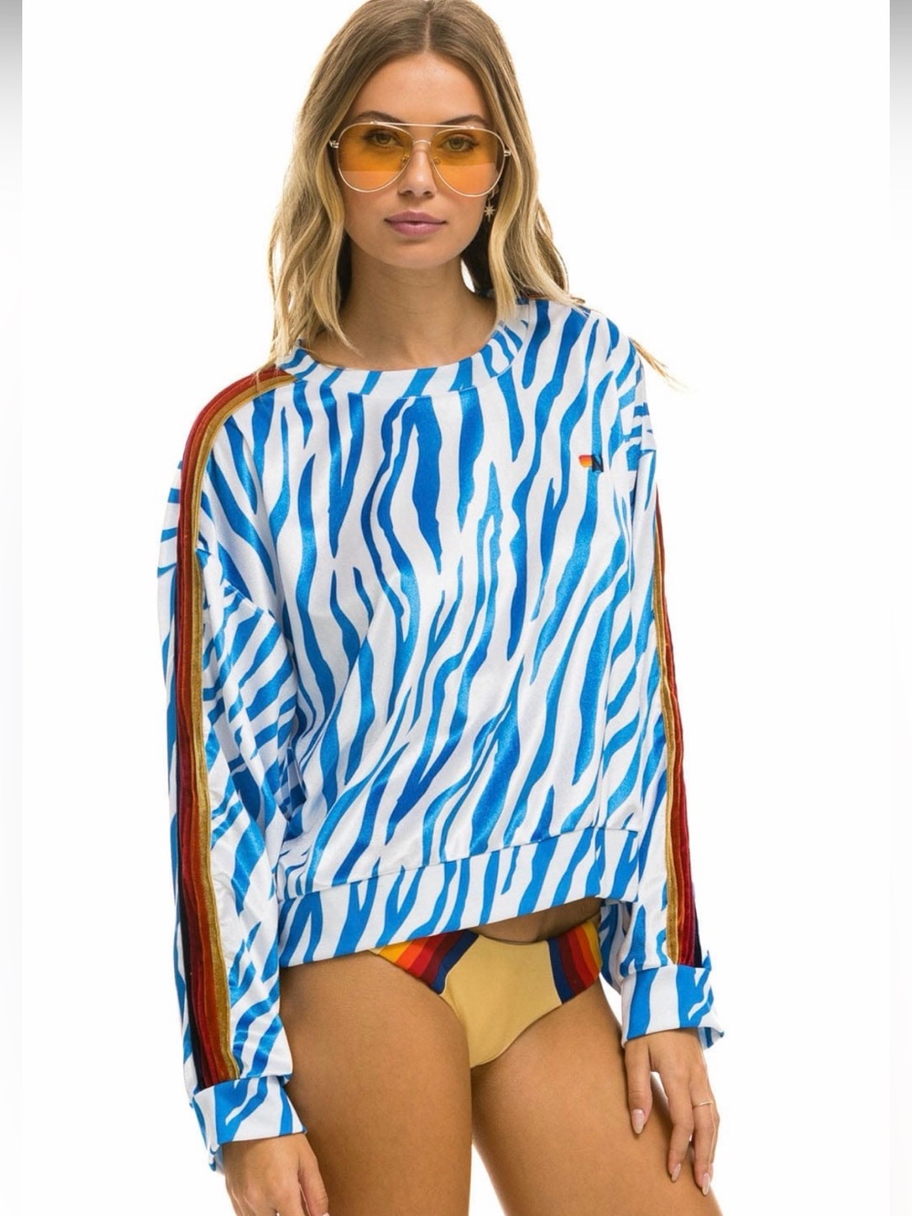 AVIATOR NATION CLASSIC VELVET RELAXED SWEATSHIRT- BLUE TIGER